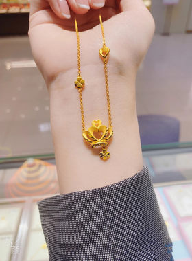 周大福皇冠四叶草足金黄金项链