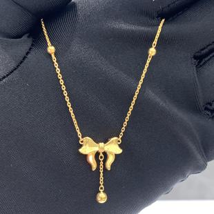 周大福代购 七彩在逃蝴蝶结公主黄金足金项链 克减80 计价F231888