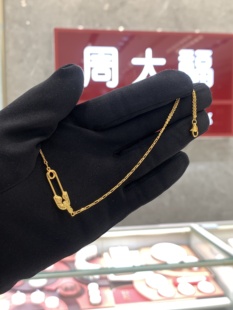 周大福代购 ING系列碎冰冰回形针黄金手链女 正品克减计价F235822