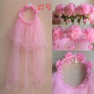 新款儿童头纱花环头饰韩版女童大花吊珠花环淘宝热卖发饰头纱韩式