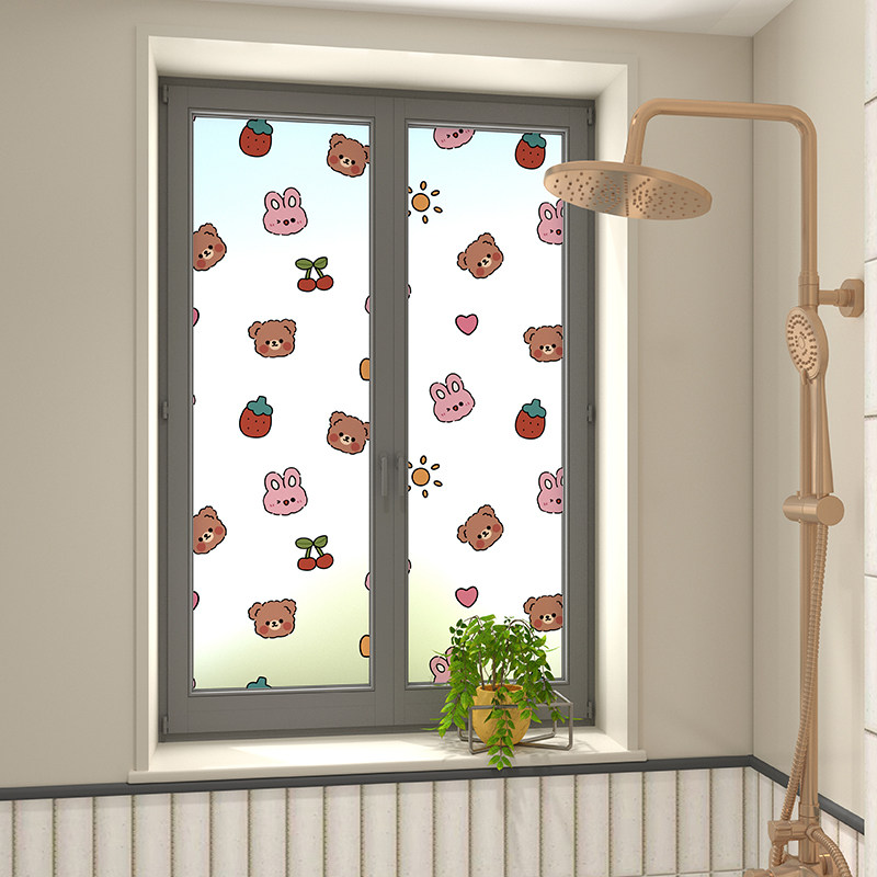 儿童房窗户卡通可爱贴纸卫生间淋浴房防偷窥加厚磨砂静电免胶贴膜