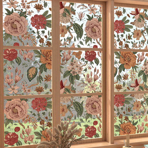 法式复古花纹玻璃贴纸厕所窗户