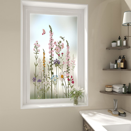 玻璃窗户贴膜法式花卉浴室洗手间