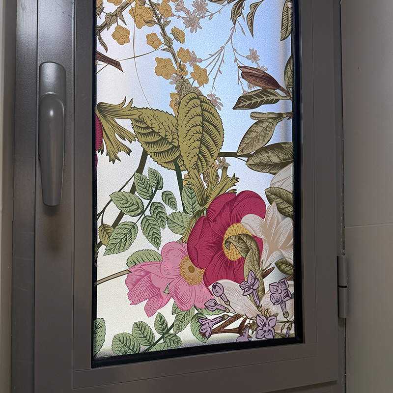 南墙壁纸欧式复古花卉玻璃贴纸