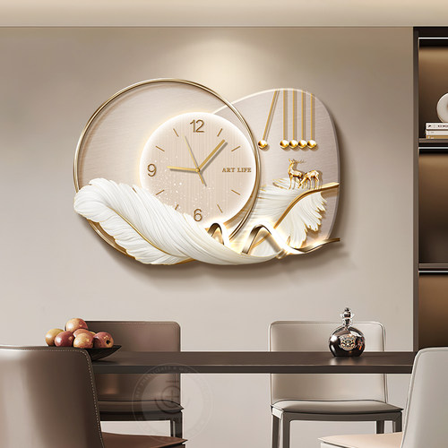 现代轻奢电表箱装饰画2025新款羽毛钟表配电箱遮挡弱电箱盖板挂画