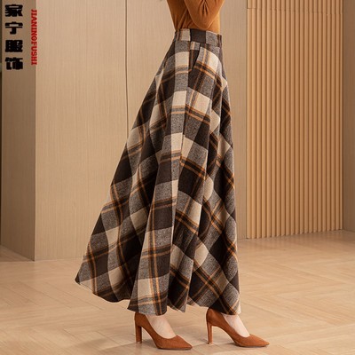 毛呢半身裙花青禾伞裙