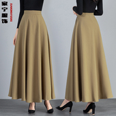 半身长裙女2026年春秋新款 气质高腰a字裙咖色伞裙纯色垂感大摆裙