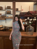 弹力网纱新中式 绾绾wan 向晚 港工复古气质显瘦显腰臀比旗袍