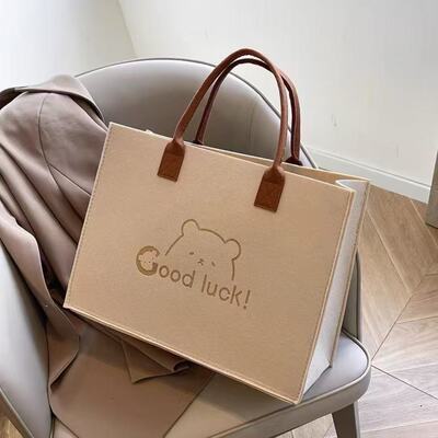 ins风手提包大容量敞口托特包时尚百搭毛毡包购物袋可定制logo