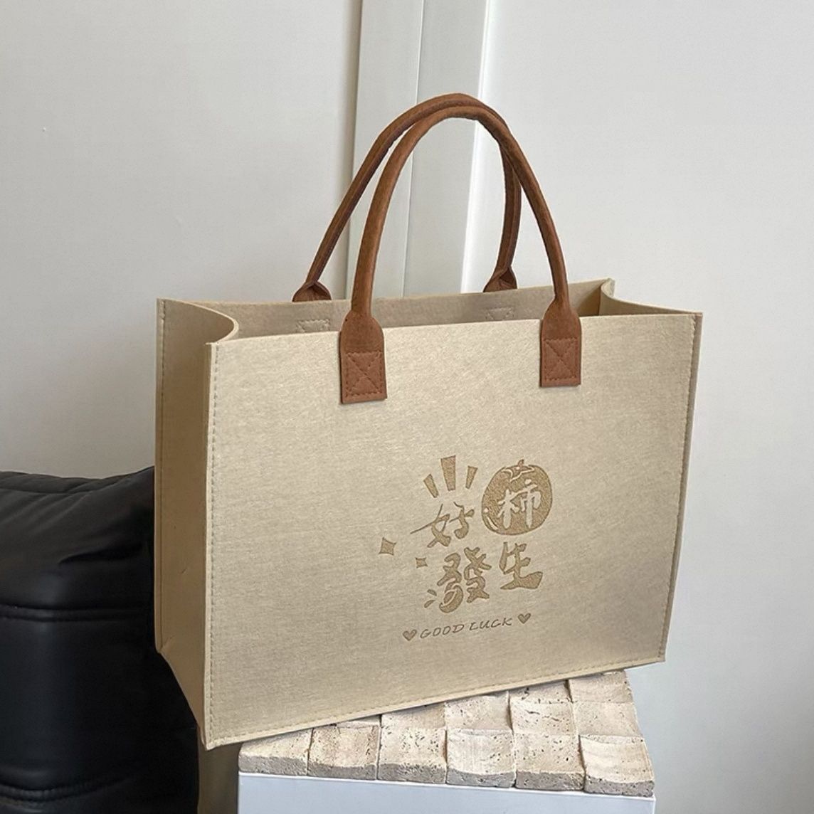 毛毡手提袋大容量单肩新款托特百搭手提包定制logo购物袋