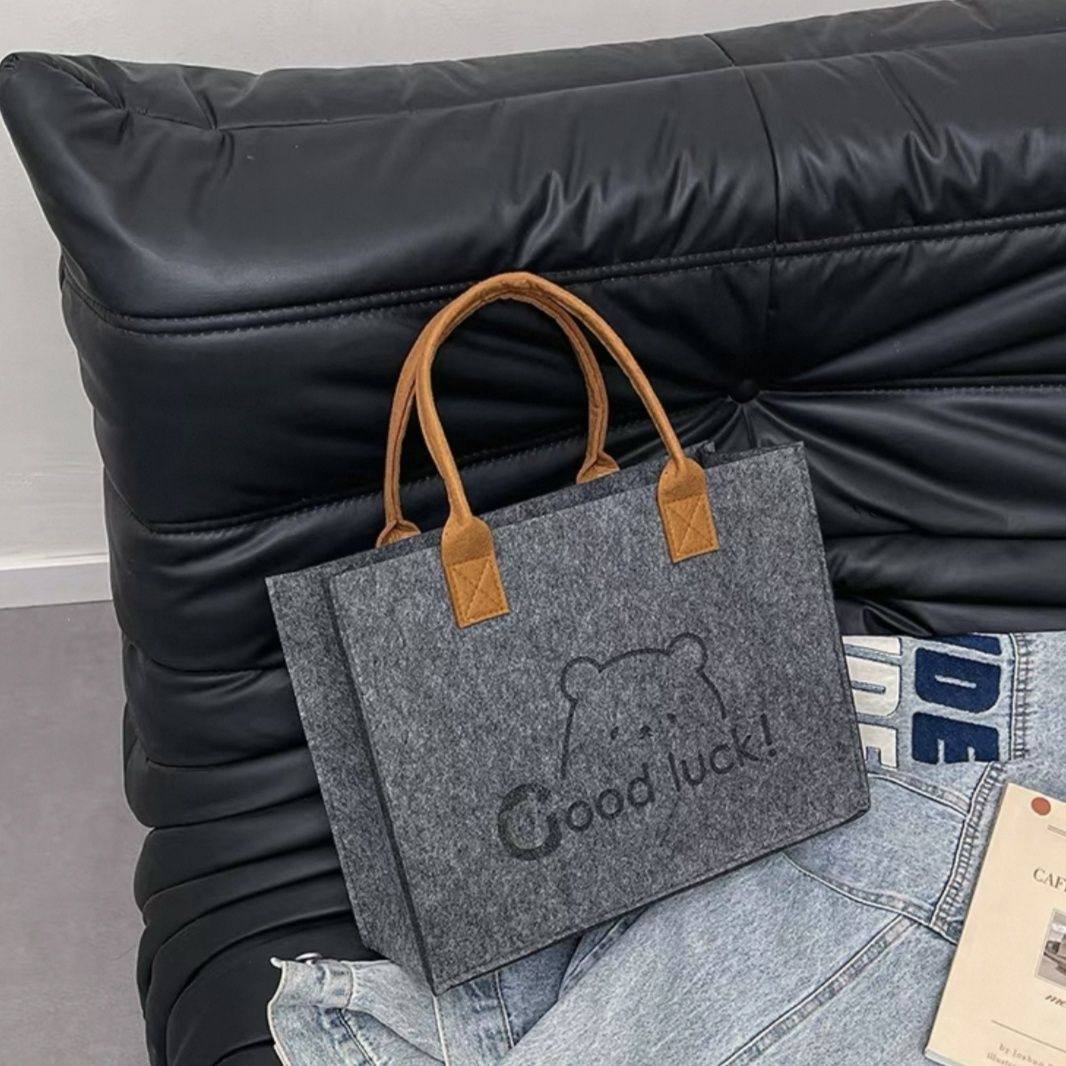 ins风手提包大容量敞口托特包时尚百搭毛毡包购物袋可定制logo