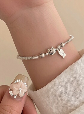 设计感简约S925纯银小猫吃鱼手链