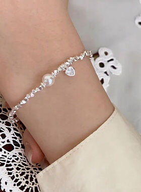 韩版ins爱心锆石珍珠手链