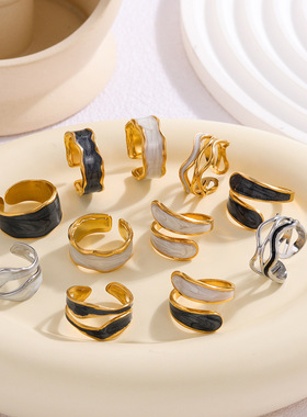 欧美跨境开口钛钢戒指女简约ins风感镀金不锈钢戒指