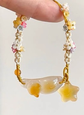 新中式【逐秋·桂花树上桂花猫】星星编织手链小众手环配饰品