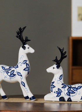 现代陶瓷工艺品摆件小鹿家居房间装饰品创意结婚礼物客厅玄关