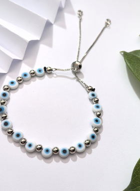 欧美跨境玻璃6mm小珠子手链 手工串珠手环可调节