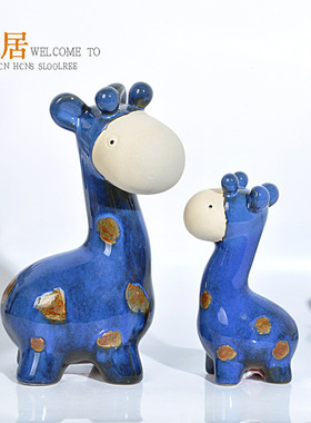 陶瓷小鹿一家摆设工艺品 陶瓷艺术创意家居摆件