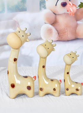 陶瓷工艺品摆件 家居装饰花园小动物装饰 三口一家梅花鹿