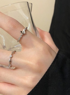 爱心锆石戒指女ins小众设计感精致蝴蝶食指戒开口可调节指环