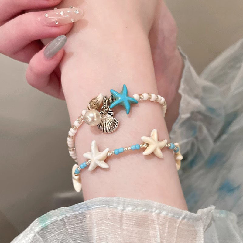 海边度假~蓝色贝壳海星手链女海岛串珠配饰手串2025新款叠戴手饰图片