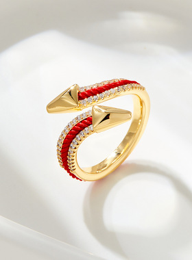 开口可调节新年红绳戒指小众感微镶锆石食指戒时尚指环圈