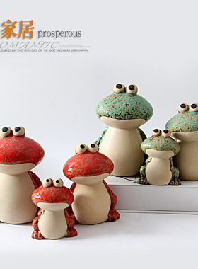 陶瓷工艺品创意装饰摆件套装陶瓷青蛙摆设家居
