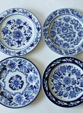 景德镇现代中式青花瓷陶瓷手绘装饰盘摆盘墙面挂盘盘子家居摆件