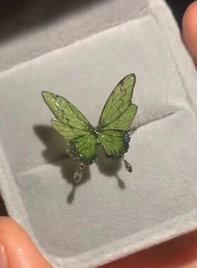 小红书同款浅绿色蝴蝶闪闪亮开口戒指小众清新指环2新款