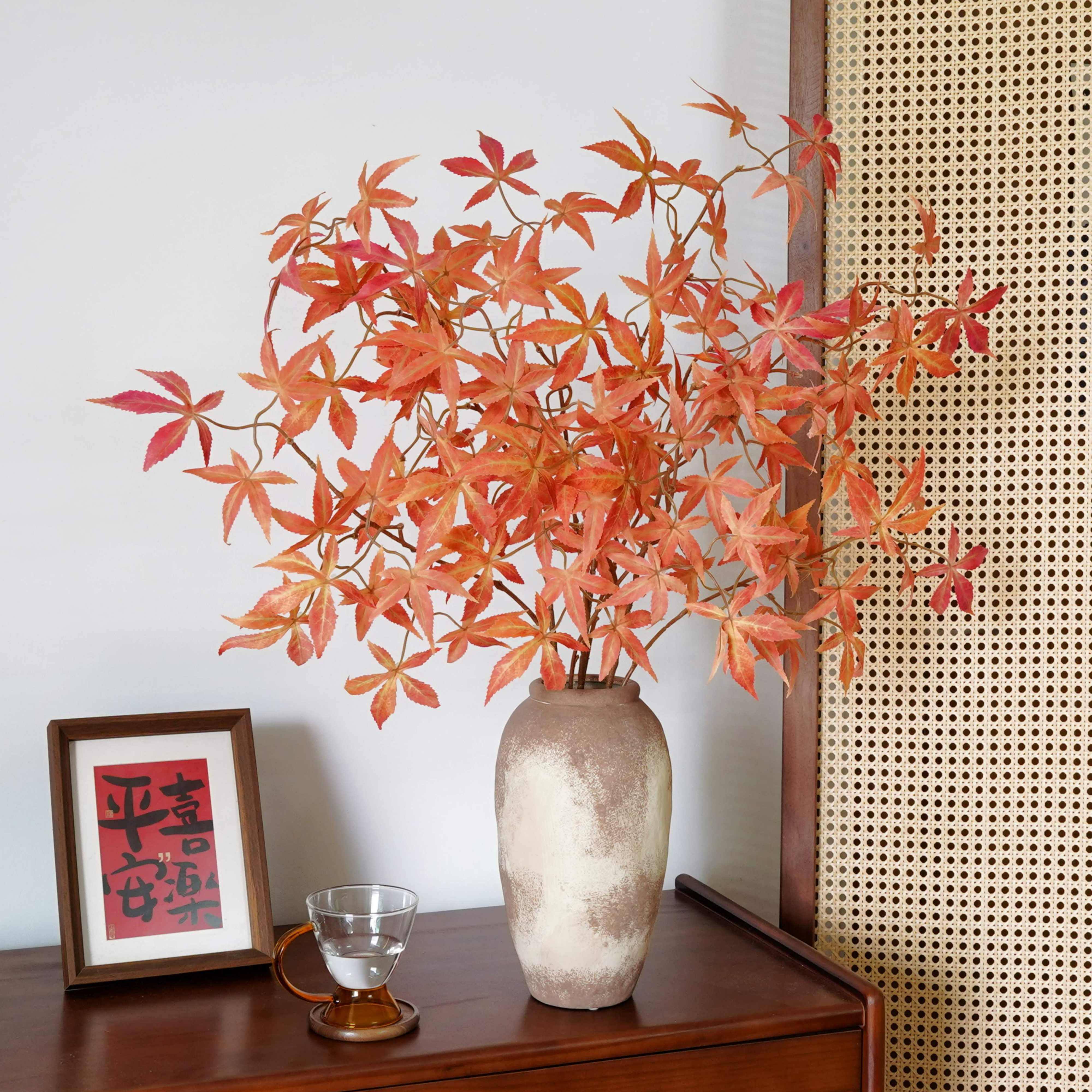 新中式枫叶仿真花高级感逼真枫树叶客厅玄关橱窗装饰绿植假花摆件