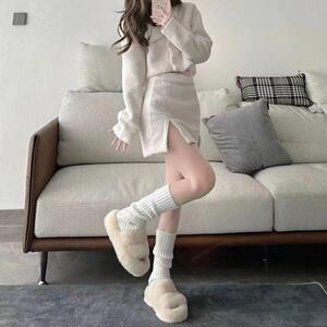 针织白色袜子女袜套秋冬堆堆袜女士小个子冬季配雪地靴腿套小腿袜