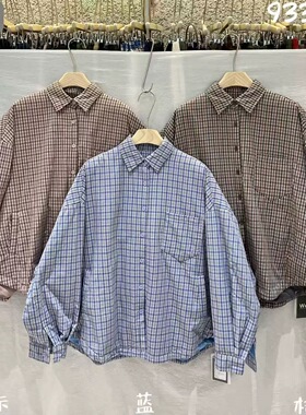 WE日系韩版慵懒风加棉格子衬衫女宽松复古格纹夹棉大码百搭外套女