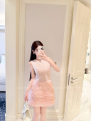 气质收腰短裙女纱裙 背心连衣裙套装 夏日圆舞曲 粉蓝公主法式