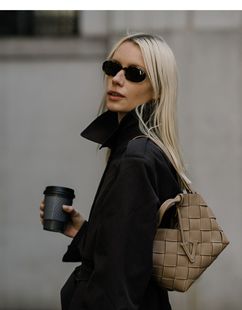 VERAFIED 欧美高端线轻奢质感 牛皮手工编织包大象灰手提单肩