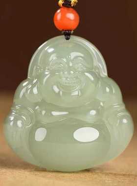 纯天然阿富汗玉青白玉佛公吊坠女款晴水冰种大肚弥勒佛笑佛挂件