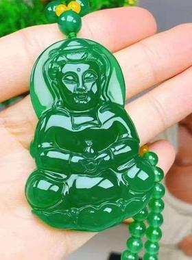 天然玛瑙帝王绿净瓶观音吊坠男女款观音佛菩萨玉髓玉坠玉石项链