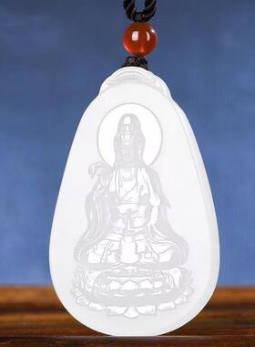 阿富汗羊脂白玉柳枝坐莲观音吊坠正品净瓶观音菩萨男女玉坠玉牌
