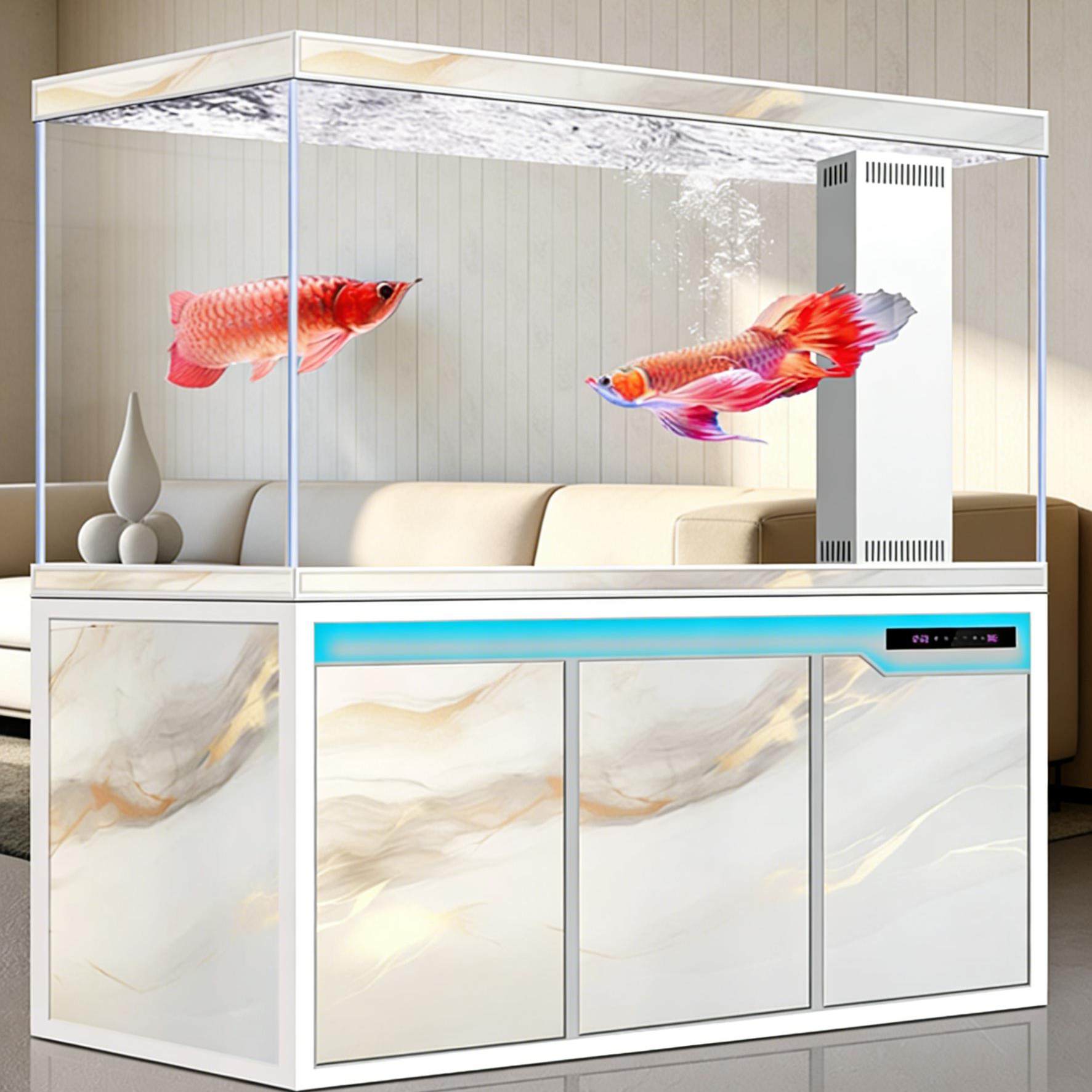 2026新款超白玻璃鱼缸客厅中大型落地家用玄关生态缸底滤金鱼缸