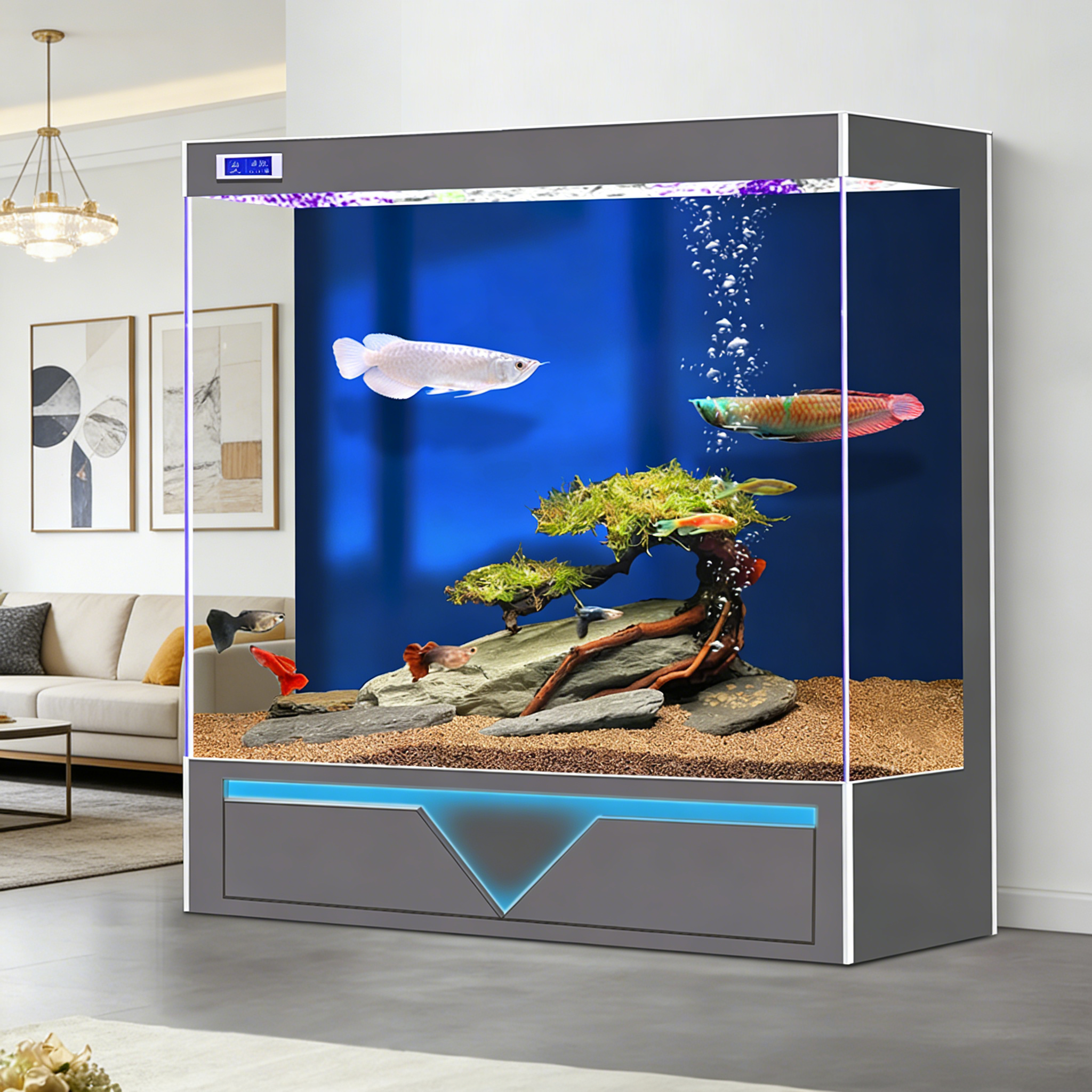 2026新款中大型鱼缸客厅家用背部过滤超白玻璃金鱼缸办公室金鱼缸