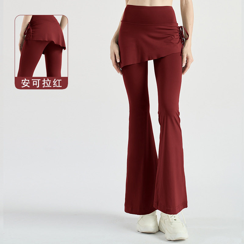 假两件瑜伽裤抽皱喇叭裤裙假两件健身训练高腰提臀运动瑜伽裤女