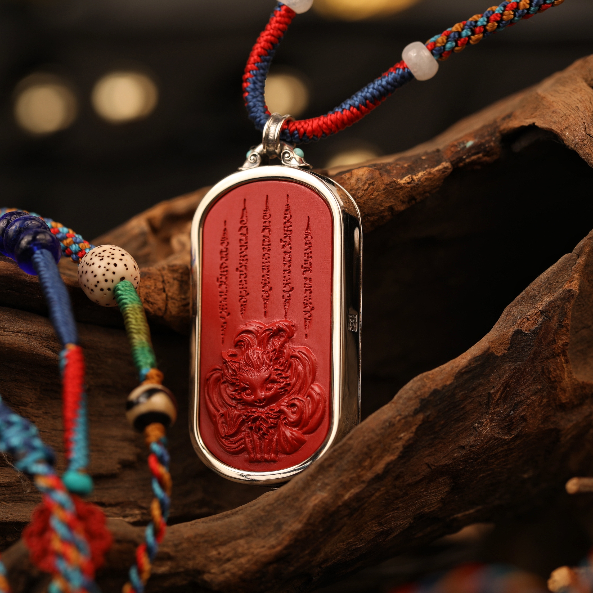 一生安朱砂暹罗九尾狐吊坠项链s925纯银镶嵌男女款财财工作事业礼