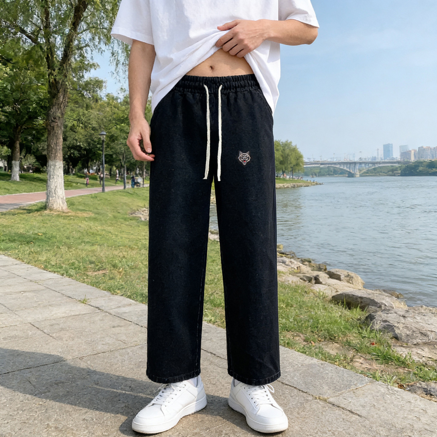 2026新款男生宽松阔腿九分牛仔裤