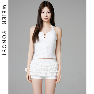 泳衣女高级感2025新款女士绝美性感挂脖荷叶边分体高腰遮肚泡温泉