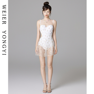 高级感连体纱裙性感吊带小胸聚拢 爆款 薇儿泳衣女网红同款 2026新款