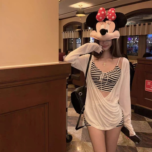 泳衣女款 绝美分体平角条纹比基尼三件套性感吊带甜美小胸温泉度假