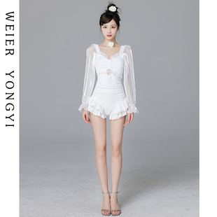 连体长袖 爆款 绝美遮肉显瘦温泉度假 高级感2025新款 仙女范泳衣女款