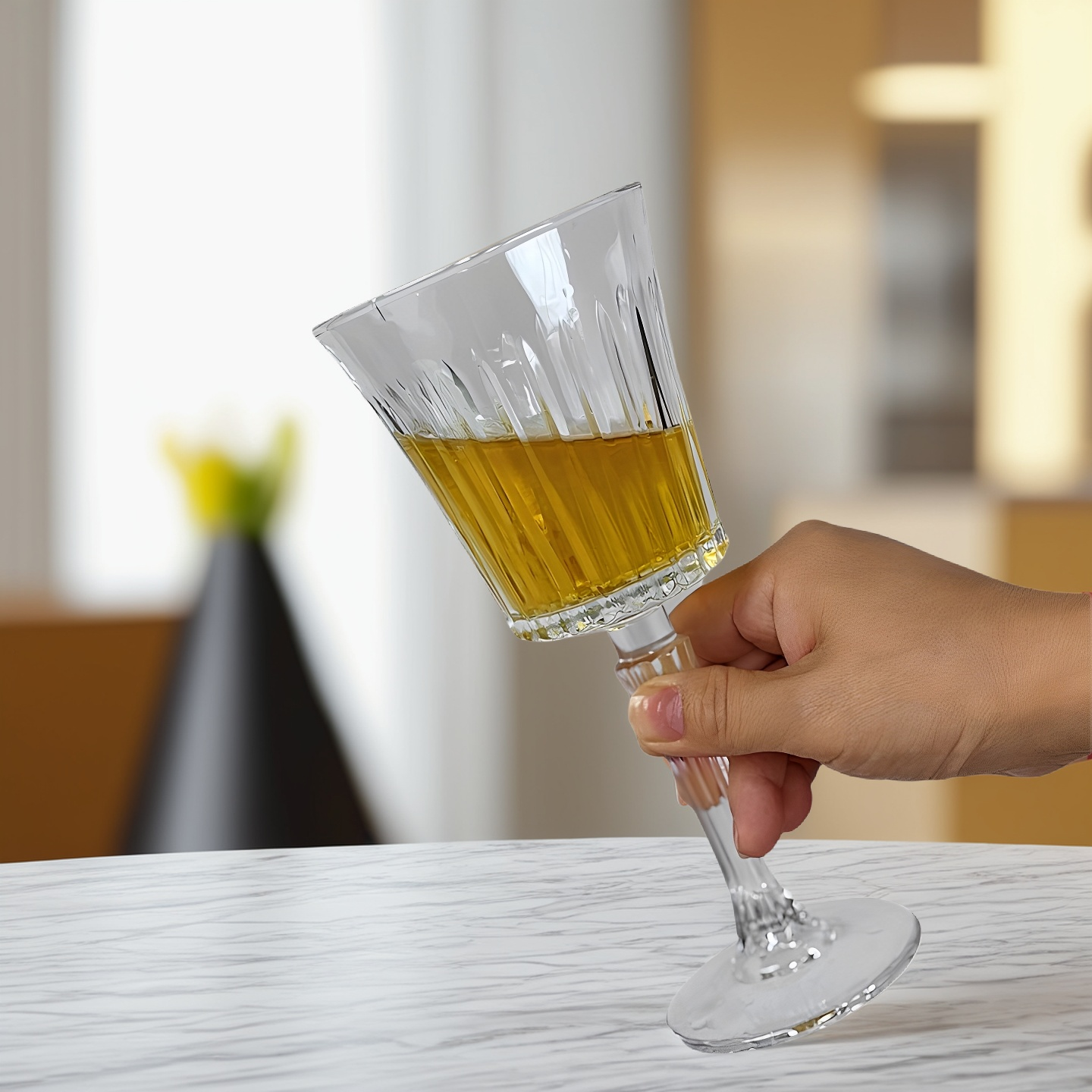 欧式复古钻石纹加厚玻璃高脚杯