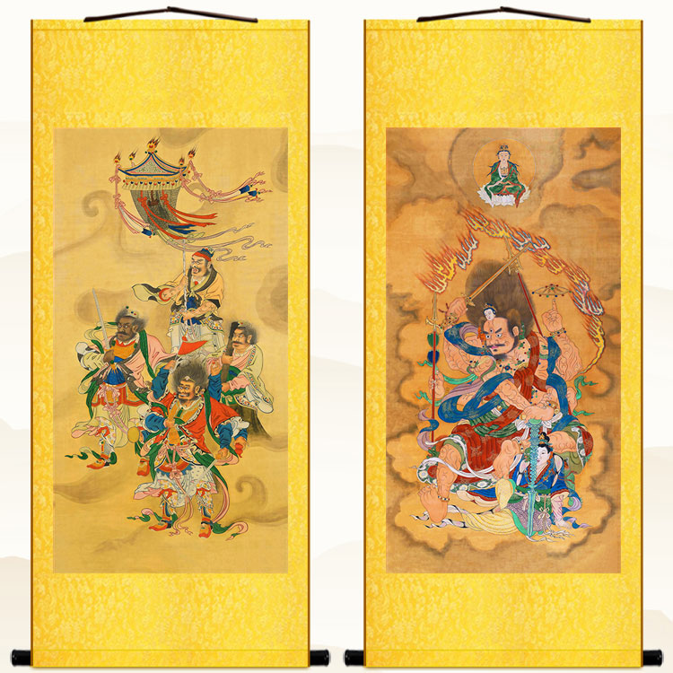 明清古画版 火神图水陆画神像画 五方火帝真君绢布卷轴挂画装饰画
