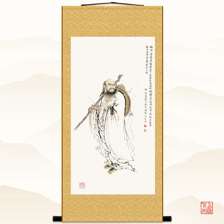 菩提达摩祖师画像 人物画卷轴挂画 佛堂书房客厅装饰画丝绸画定制