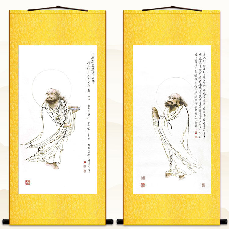 达摩祖师人物画像 菩提达摩禅宗始祖佛像画 佛堂卷轴挂画装饰字画
